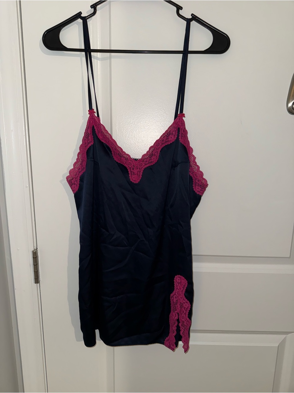 Victoria's Secret Navy Slip with Pink Lace Trim